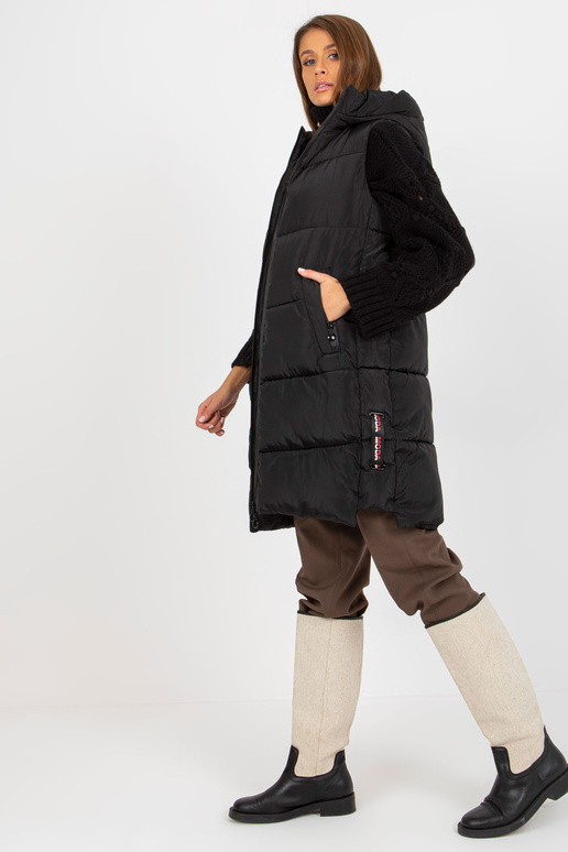 Schwarze Lange Daunenweste mit Kapuze...