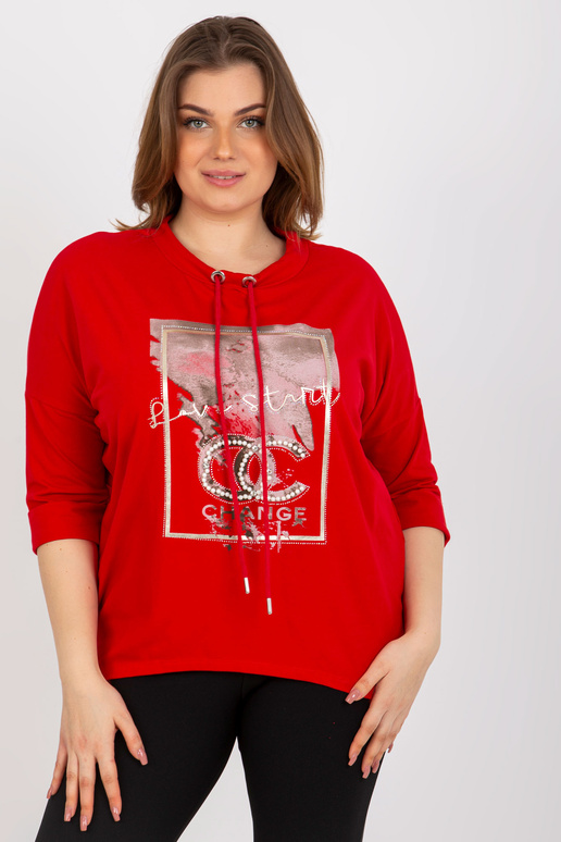 Sarkana plus izmēra blūze ar pērlēm...