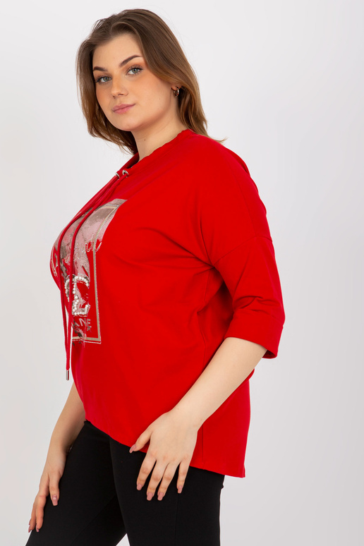 Sarkana plus izmēra blūze ar pērlēm...