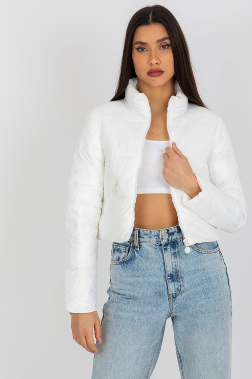 Ecru īsa pārejas stepēta jaka ar kabatām