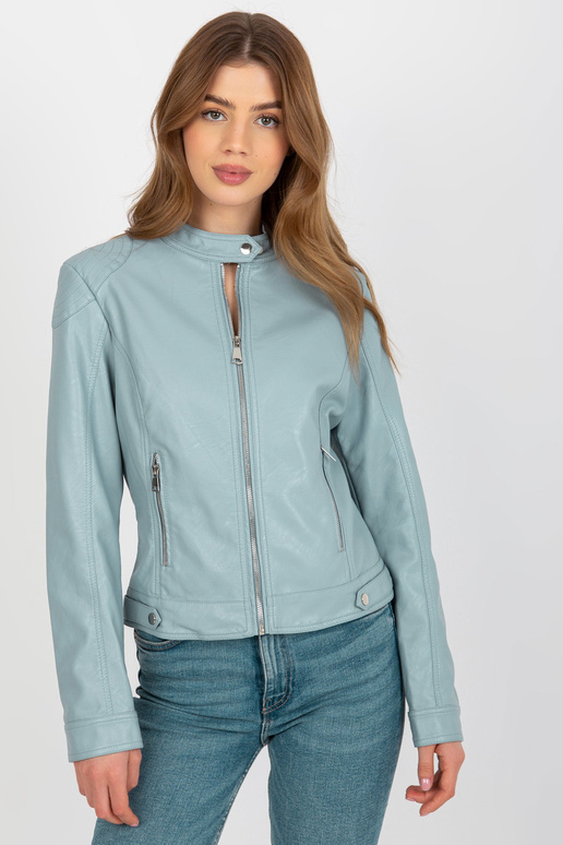 Gaiši zila eko-ādas bikerjaka ar oderi