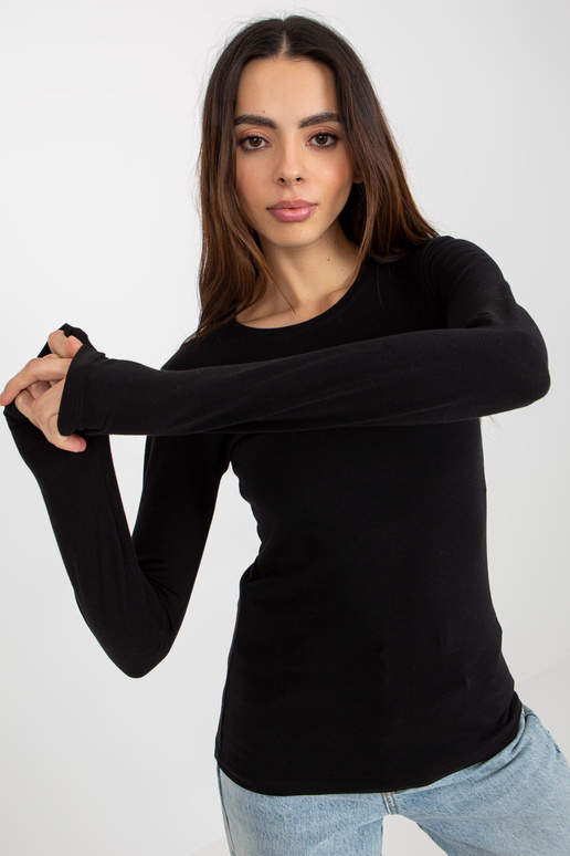 Melna Basic kokvilnas blūze ar garām...