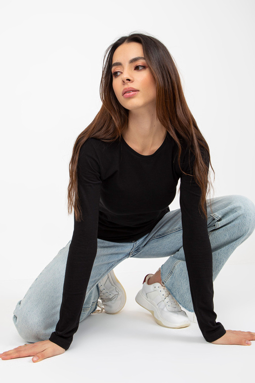 Melna Basic kokvilnas blūze ar garām...