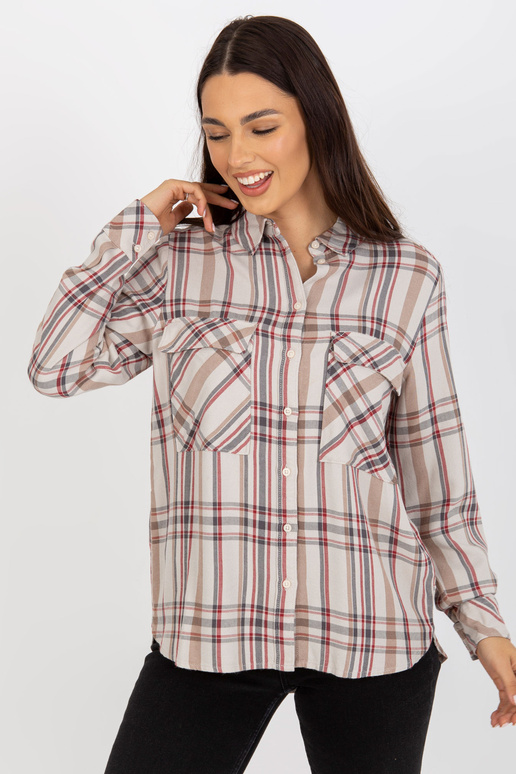 Gaiši bēšs sieviešu rūtains krekls ar...