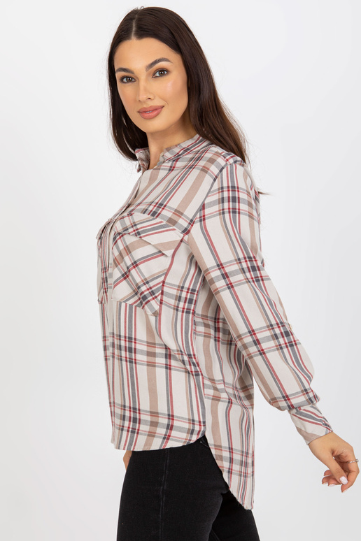 Gaiši bēšs sieviešu rūtains krekls ar...