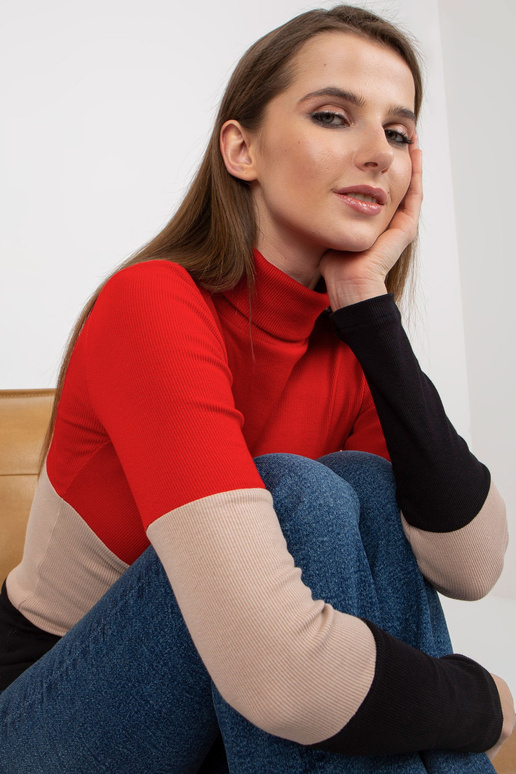 Sarkana un melna pamata blūze ar...