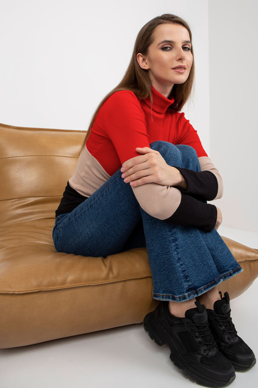 Sarkana un melna pamata blūze ar...