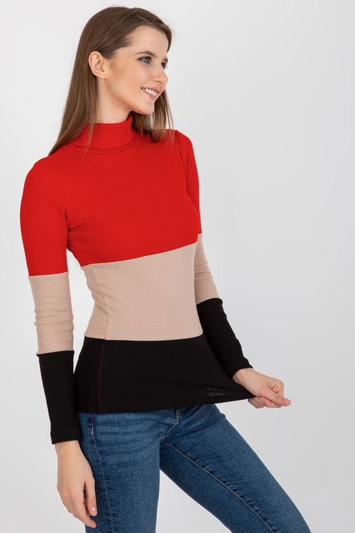 Sarkana un melna pamata blūze ar...