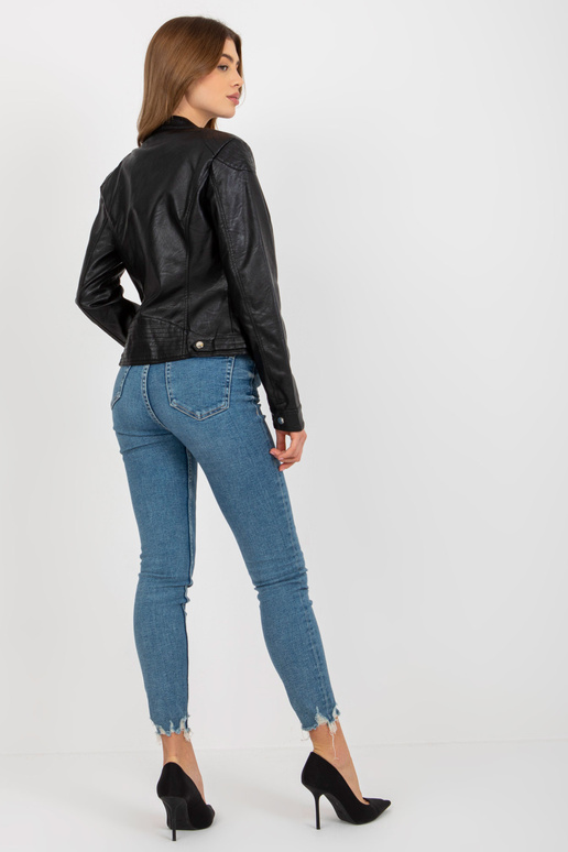 Melna sieviešu eko-ādas bikerjaka ar...