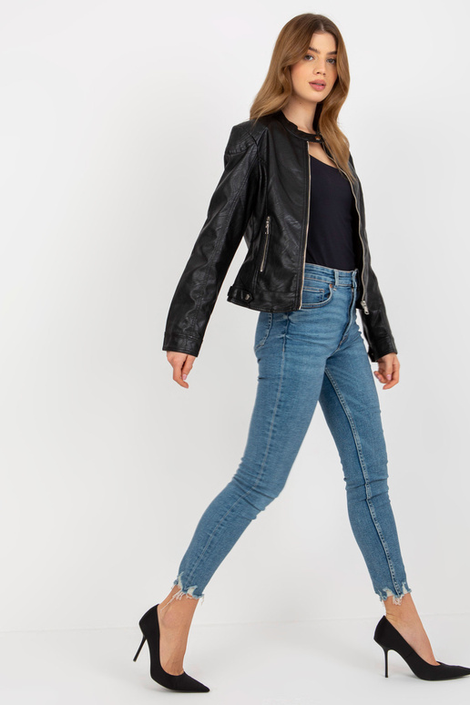 Melna sieviešu eko-ādas bikerjaka ar...