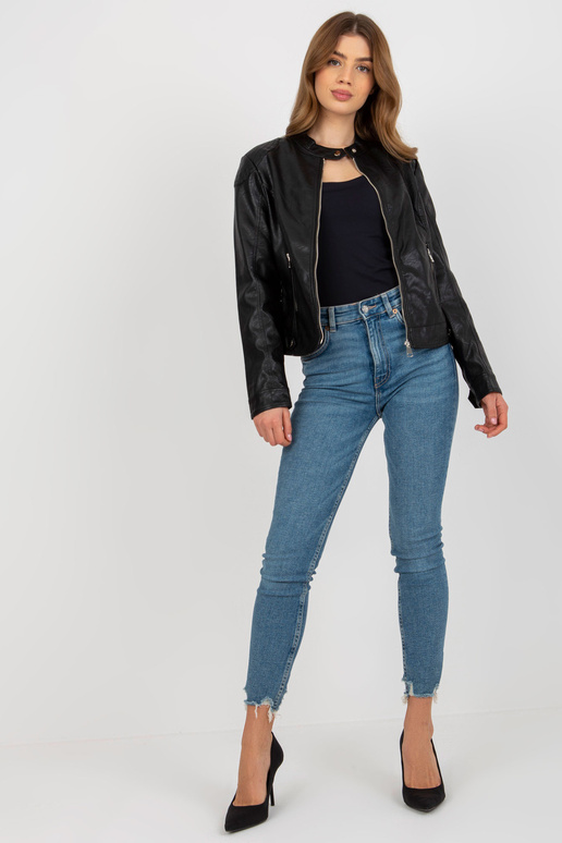Melna sieviešu eko-ādas bikerjaka ar...