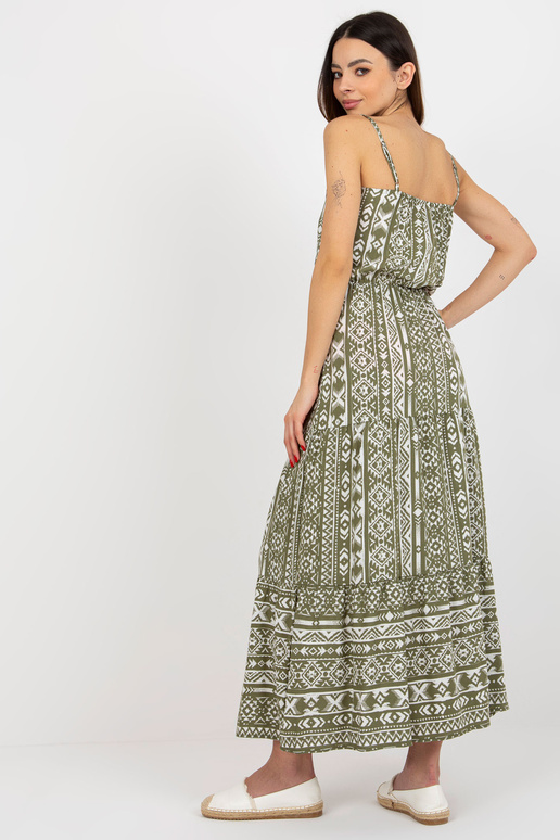 Haki krāsas maksi kleita ar flounces...