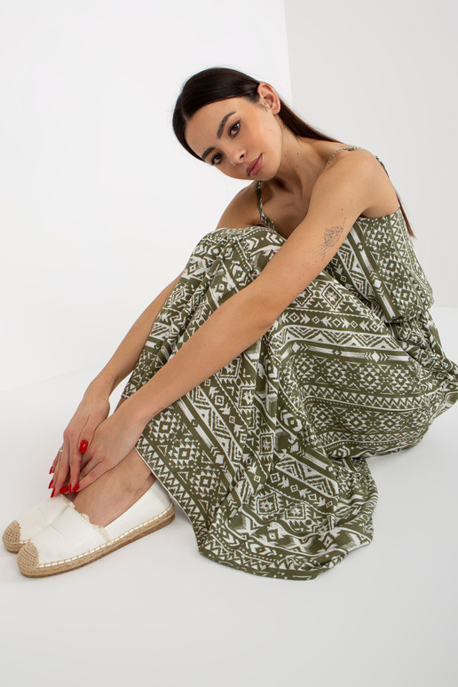 Haki krāsas maksi kleita ar flounces...