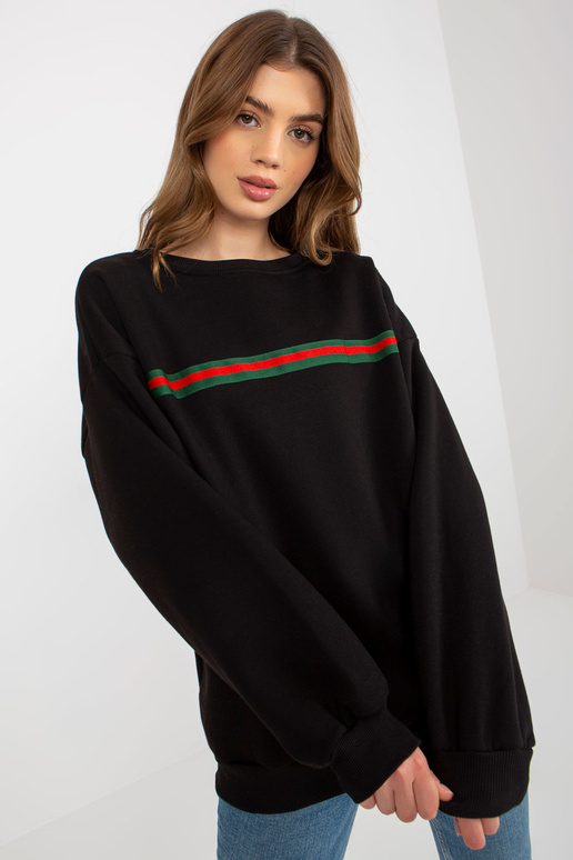 Melns džemperis bez kapuces ar jostu