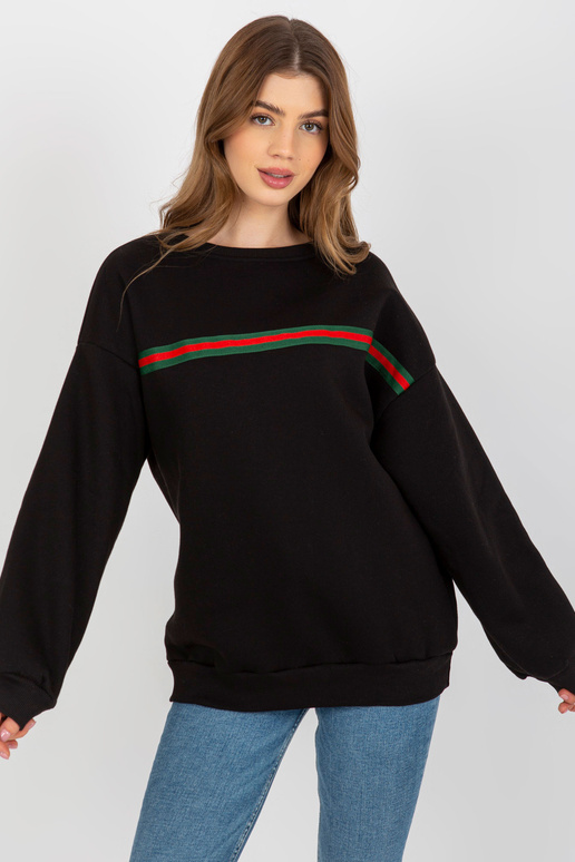 Melns džemperis bez kapuces ar jostu