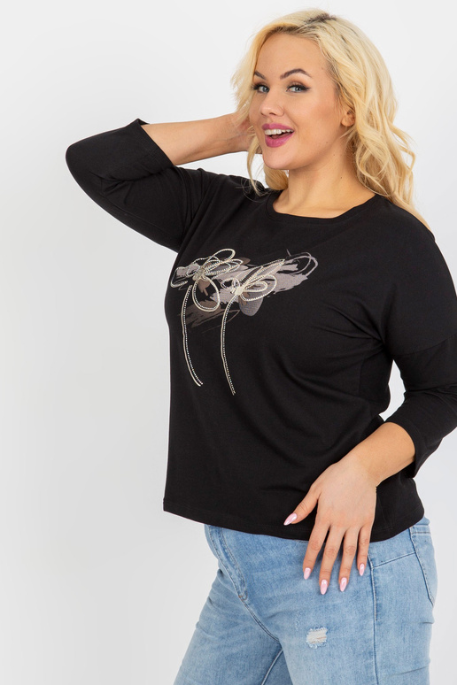 Melna plus izmēra blūze ar apdruku un...