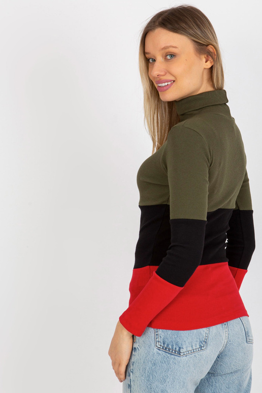 Haki-sarkana rievota pamata blūze ar...