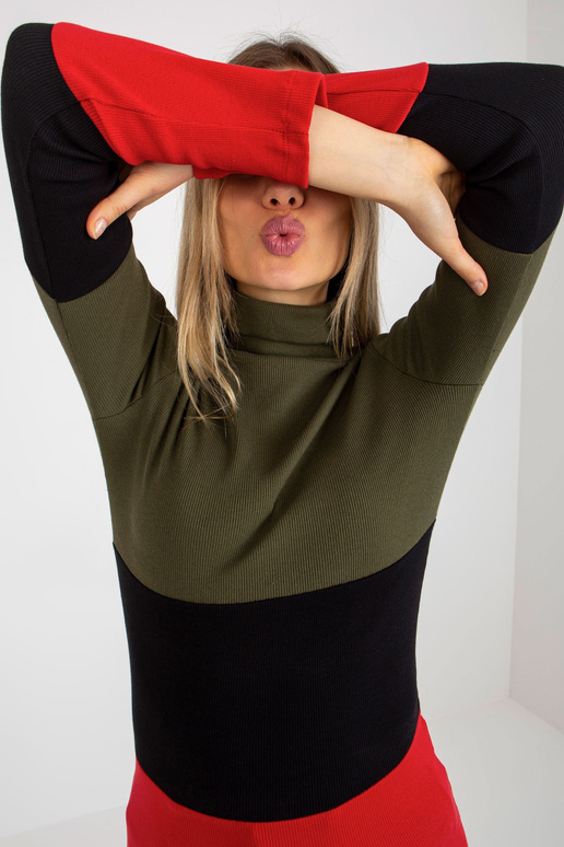 Haki-sarkana rievota pamata blūze ar...