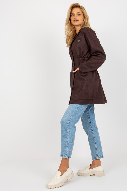 Tumši brūns jakas mētelis ar elastīgu...