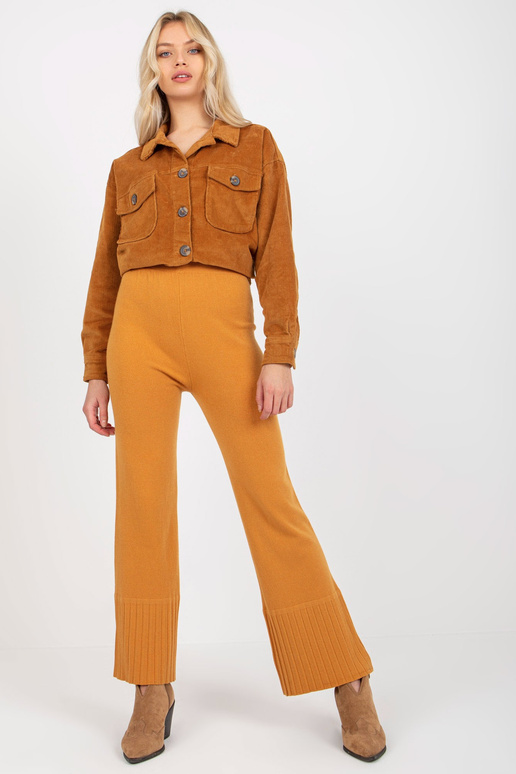 Tumši dzeltenas platas adītas bikses...