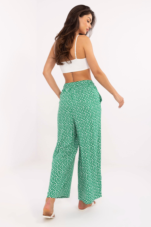 Zaļa auduma palazzo bikses ar zema...