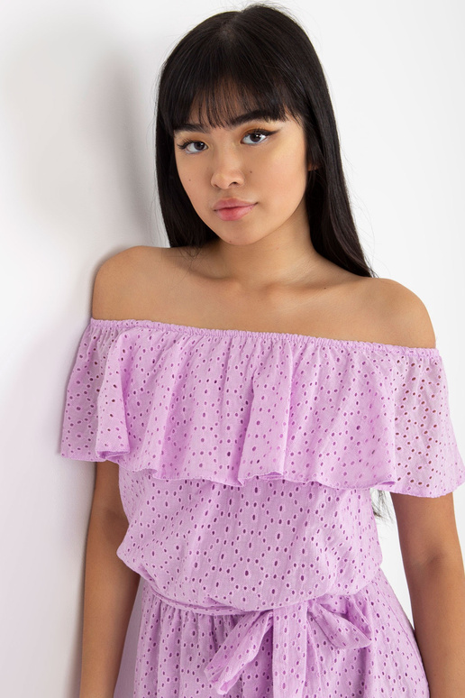 Gaiši violeta ažūra spāņu kleita ar...