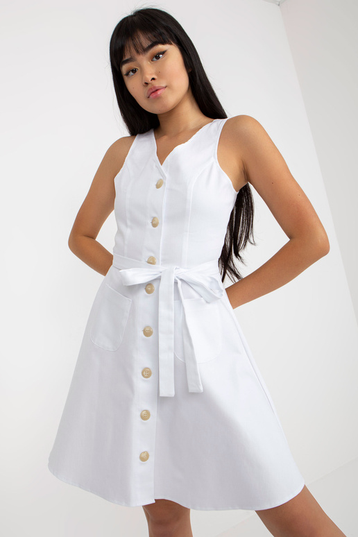 Balta uzmauta džinsu kleita ar pogām