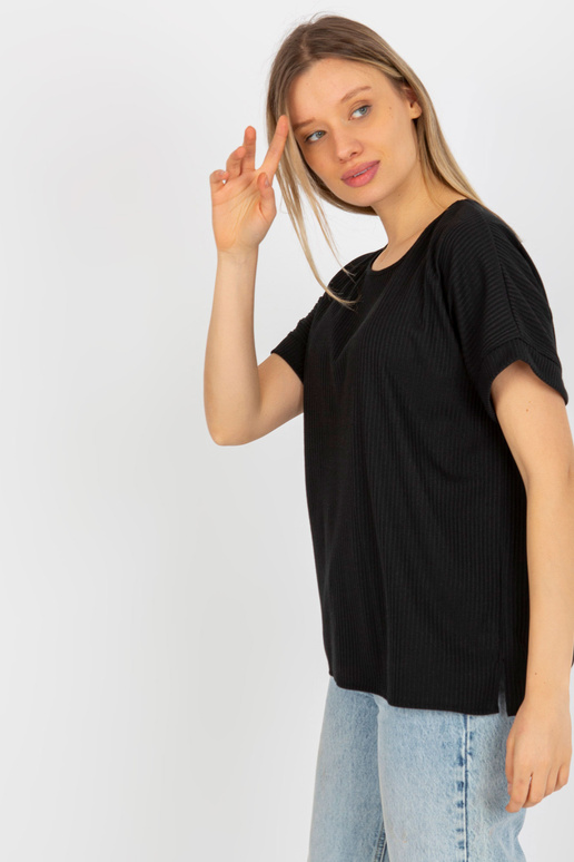 Melna rievota oversize blūze ar apaļu...