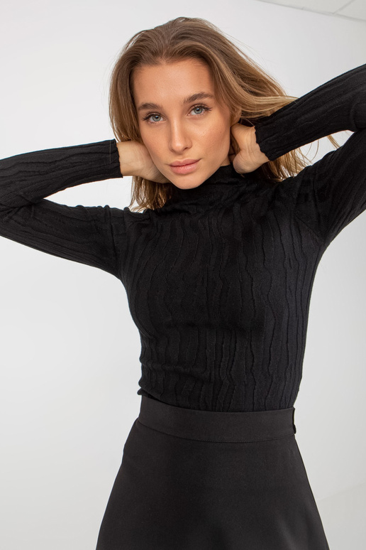 Sieviešu džemperis ar pusapkakli, melns