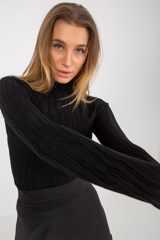 Sieviešu džemperis ar pusapkakli, melns