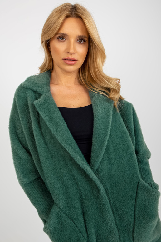 Tumši zaļš brīvs alpakas kažoks ar vilnu