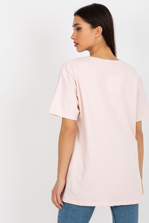 Bāli rozā kokvilnas T-krekls ar uzrakstu