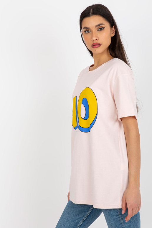 Bāli rozā kokvilnas T-krekls ar uzrakstu