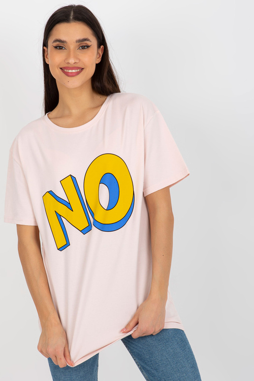 Bāli rozā kokvilnas T-krekls ar uzrakstu