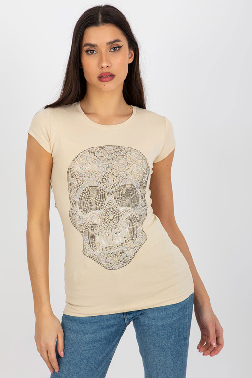 Bēšs piegulošs T-krekls ar rhinestones