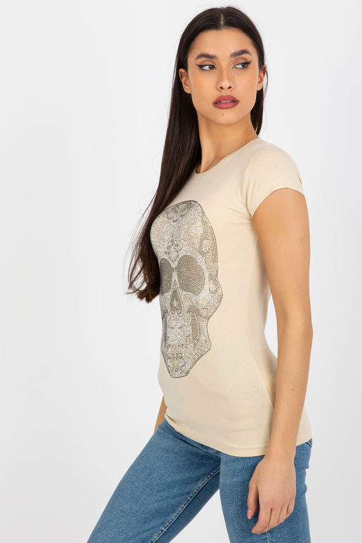 Bēšs piegulošs T-krekls ar rhinestones