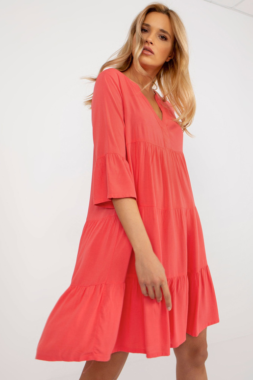 Koraļļu brīva volānu kleita ar 3/4...