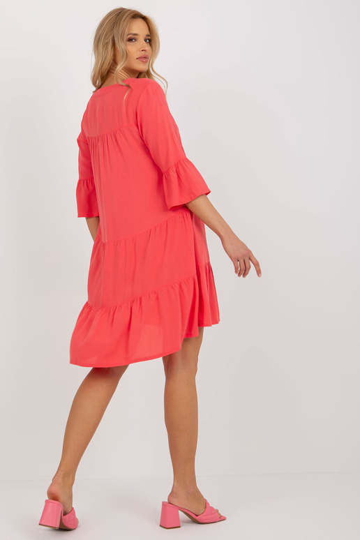 Koraļļu brīva volānu kleita ar 3/4...