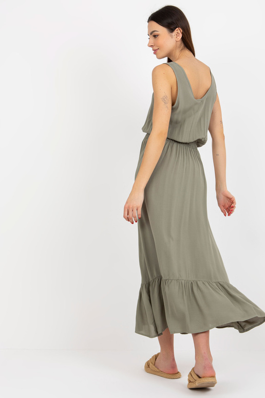 Khaki maksi kleita ar flounces bez...