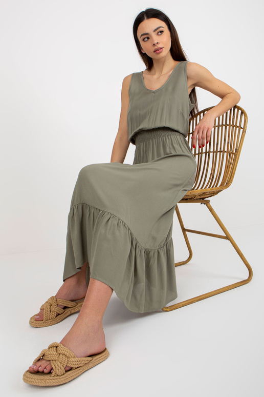 Khaki maksi kleita ar flounces bez...