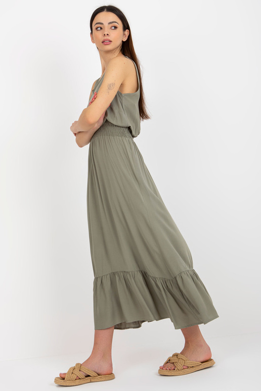 Khaki maksi kleita ar flounces bez...
