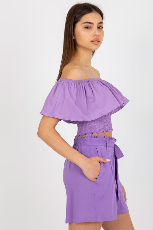 Violeta īsa spāņu blūze ar volānu