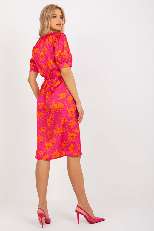 Fuksijas-oranža ziedu kokteiļkleita...