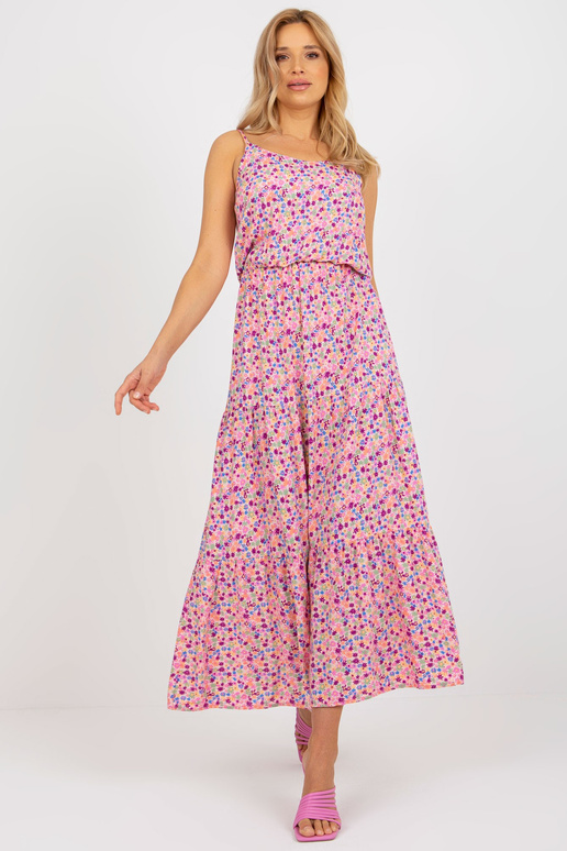 Rozā maxi ziedu kleita ar elastīgu...