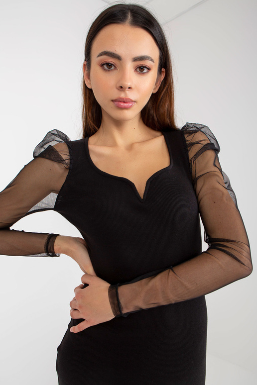 Melna rievota kokteiļkleita ar sietu...