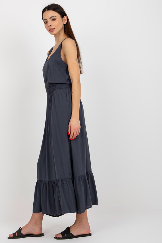 Tumši zila maxi kleita ar volāniem un...