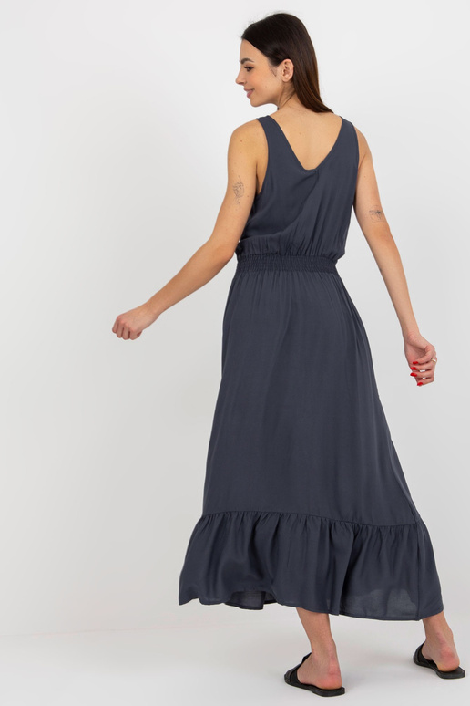 Tumši zila maxi kleita ar volāniem un...