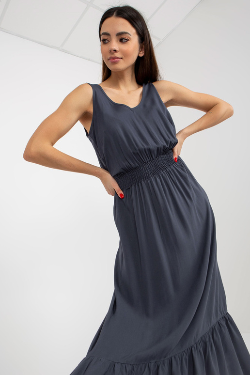 Tumši zila maxi kleita ar volāniem un...