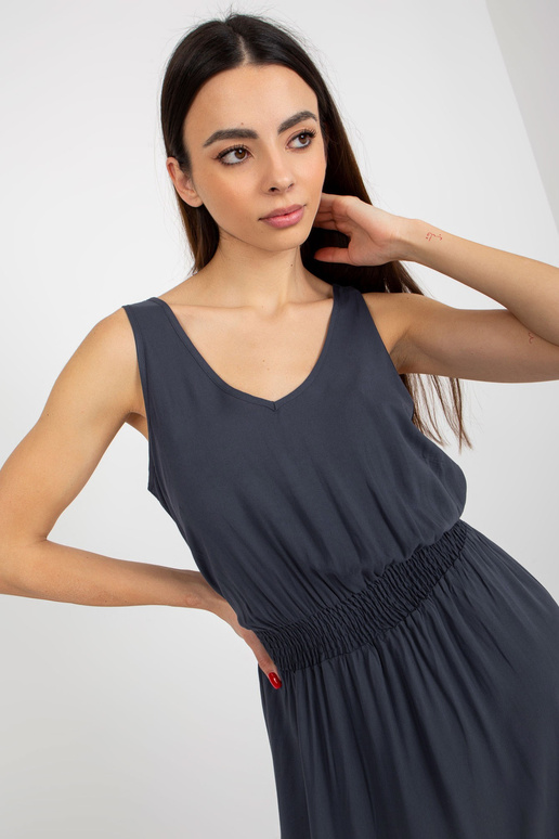 Tumši zila maxi kleita ar volāniem un...