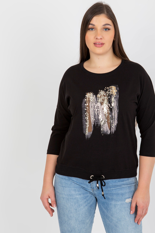 Melna plus izmēra blūze ar apdruku un...